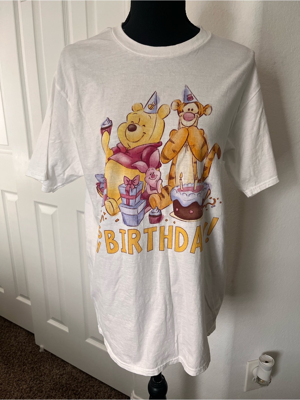 Women White Winnie the Pooh Birthday Graphic Tee